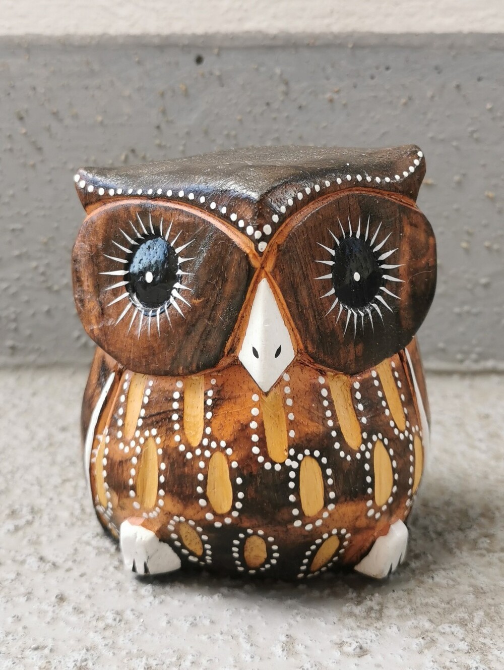 Vintage Hand Carved Hand Painted Wooden Owl Folk Art Figurine